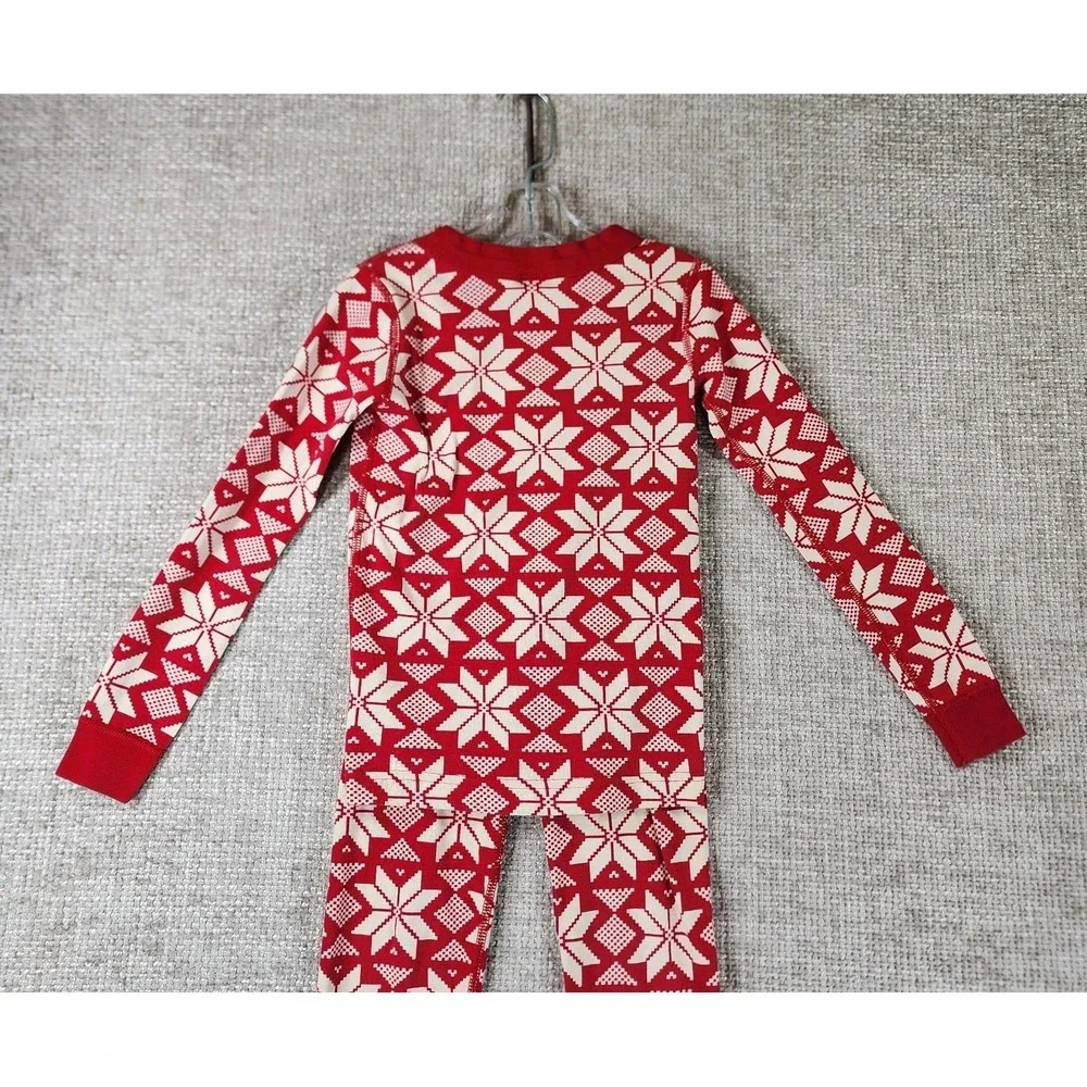 Hanna Andersson Organic Cotton Snowflake Pajama‎ Set Youth 6-7 Red Stretch Knit
